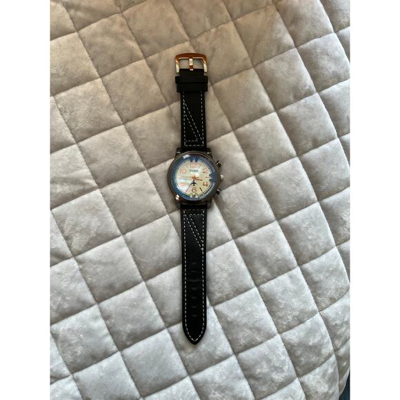 Nanxi Black Leather white top stitch Watch Stainless Steel - Picture 3 of 6